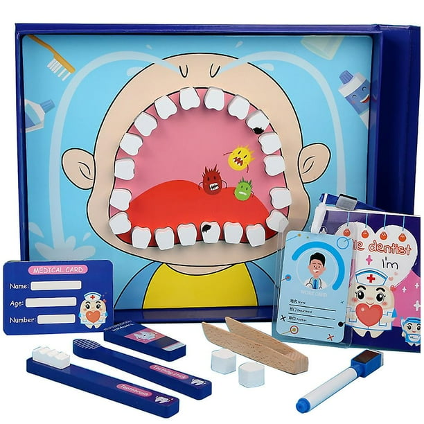 Black 1 Juego de juguetes de dentista para niños, papel de simulación para jugar, cepillado educativo temprano para bebés, cepillado de dientes para protección, regalo de madera p