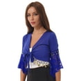 thumbnail image 5 of Kaerm Womens Belly Dance Tassel Coin Lace-Up Shawl Crop Tops Flare Sleeve Cardigan Royal Blue XXL, 5 of 8