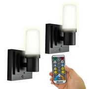 Westek Battery Operated Wall Sconce with Remote, 2 Pack - Plastic Wireless Battery Wall Light, Easy No Wire Install - 160 Lumens, 4 Hour Auto Shut-Off Battery Wall Sconce - Matte Black Finish