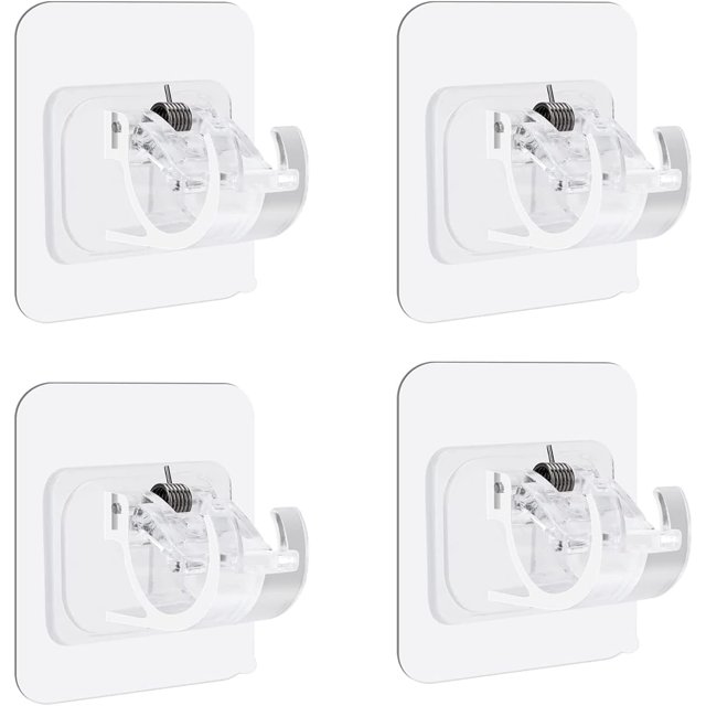 4 Pcs Self Adhesive Curtain Rod Bracket,No Drill Drapery Hook Holder Fixing Rod Holder Curtain Pole Wall Bracket Towel Rod Hook for Home Bathroom and Hotel Use (White)