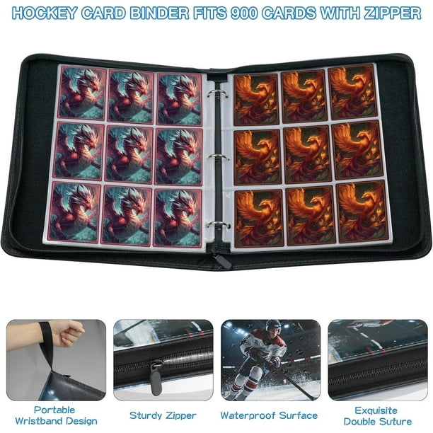 hockey card binder sleeves 400 Pockets Cards Binder,Trading Cards Holder Collectors Album,Trading Card 4 Pocket with 50 Removable for Hockey Card and Sports Card : Toys & Games style binder snaps securely closed so your cards dont fall out Hockey Card Binder With 900