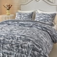 thumbnail image 3 of Wajade Faux Fur Comforter Set Queen Size, 3 Pieces Ultra Soft Marbled Blue Gray Fluffy Comforter Set Marble Print Furry Bedding Set for All Seasons, 1 Plush Comforter Set+2 Pillow Covers, 3 of 6