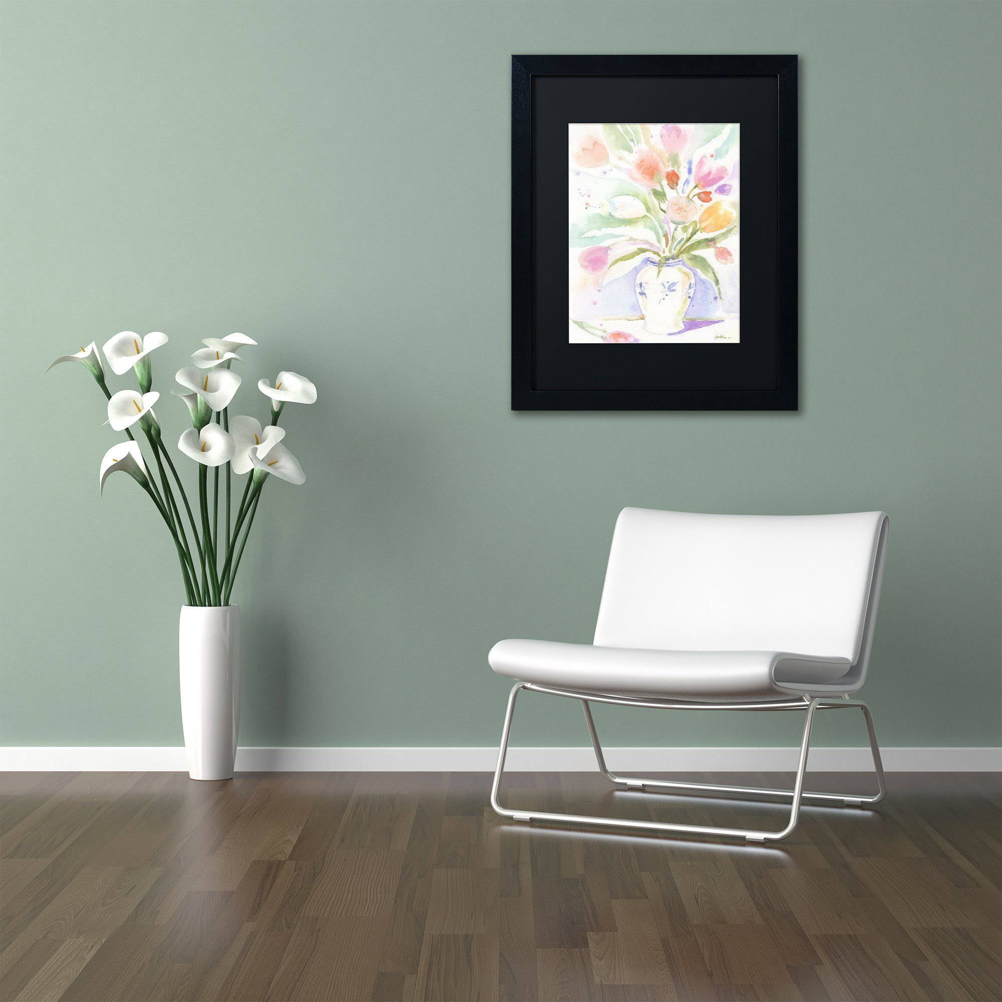 Trademark Fine Art "The Vase of Tulips" Canvas Art by Sheila Golden Black Matte, Black Frame