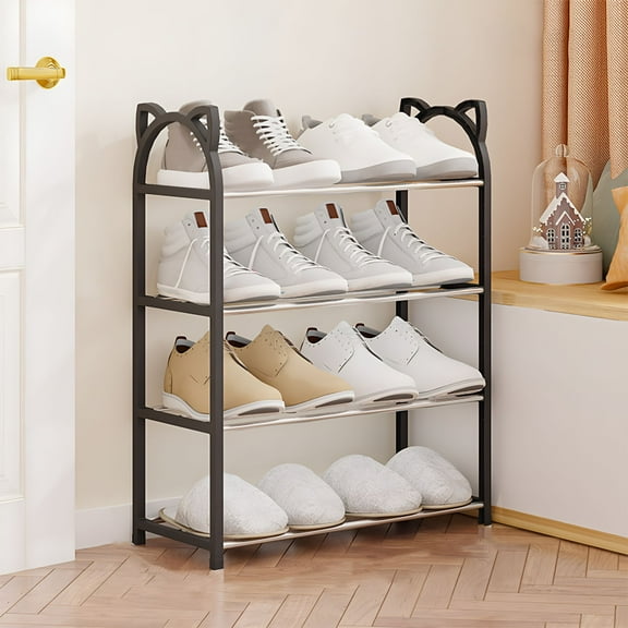 LAMIRO Expandable and Adjustable Shoe Rack Organizer,for Bedroom,Closet,Entryway,Hallway,Black,4-Tier 21.81 Inches Shoe Shelf Shoe Storage Racks(8 Pairs of Shoes)