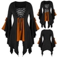 thumbnail image 3 of Gibobby Vestidos para mujer Tops de manga larga de encaje de talla gótica para mujer, túnica, blusa con lentejuelas, camisetas de talla grande(Anaranjado, XL), 3 of 5