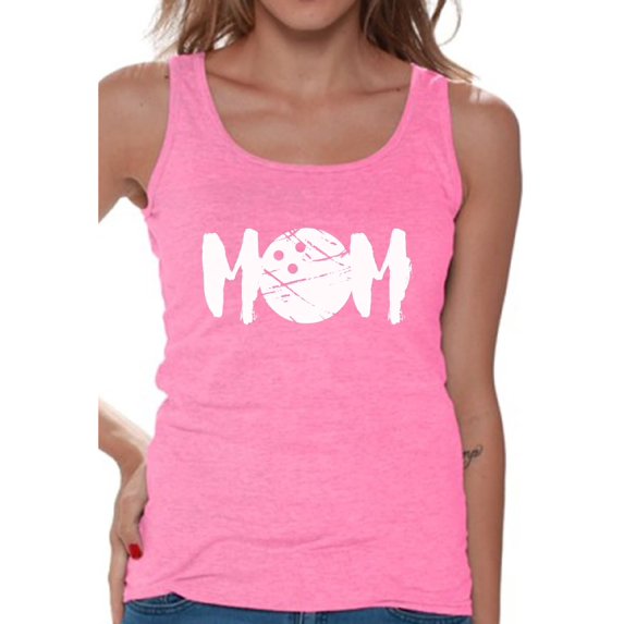 Women's MOM Bowling Mothering Graphic Tank Tops White Gift Idea for Sport Moms