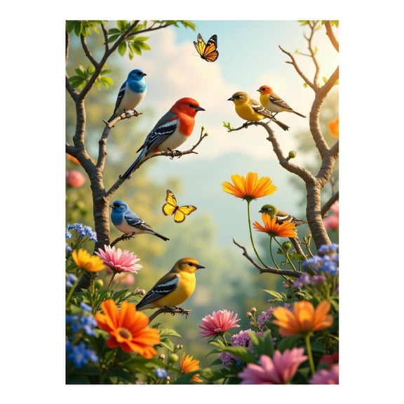 Diamond Art Kits for Adults, Colorful Birds And Butterflies Blossoms 5D Diamond Painting Kits for Adults Beginners, DIY Full Drill Diamond Painting, Gem Art and Crafts 12x16