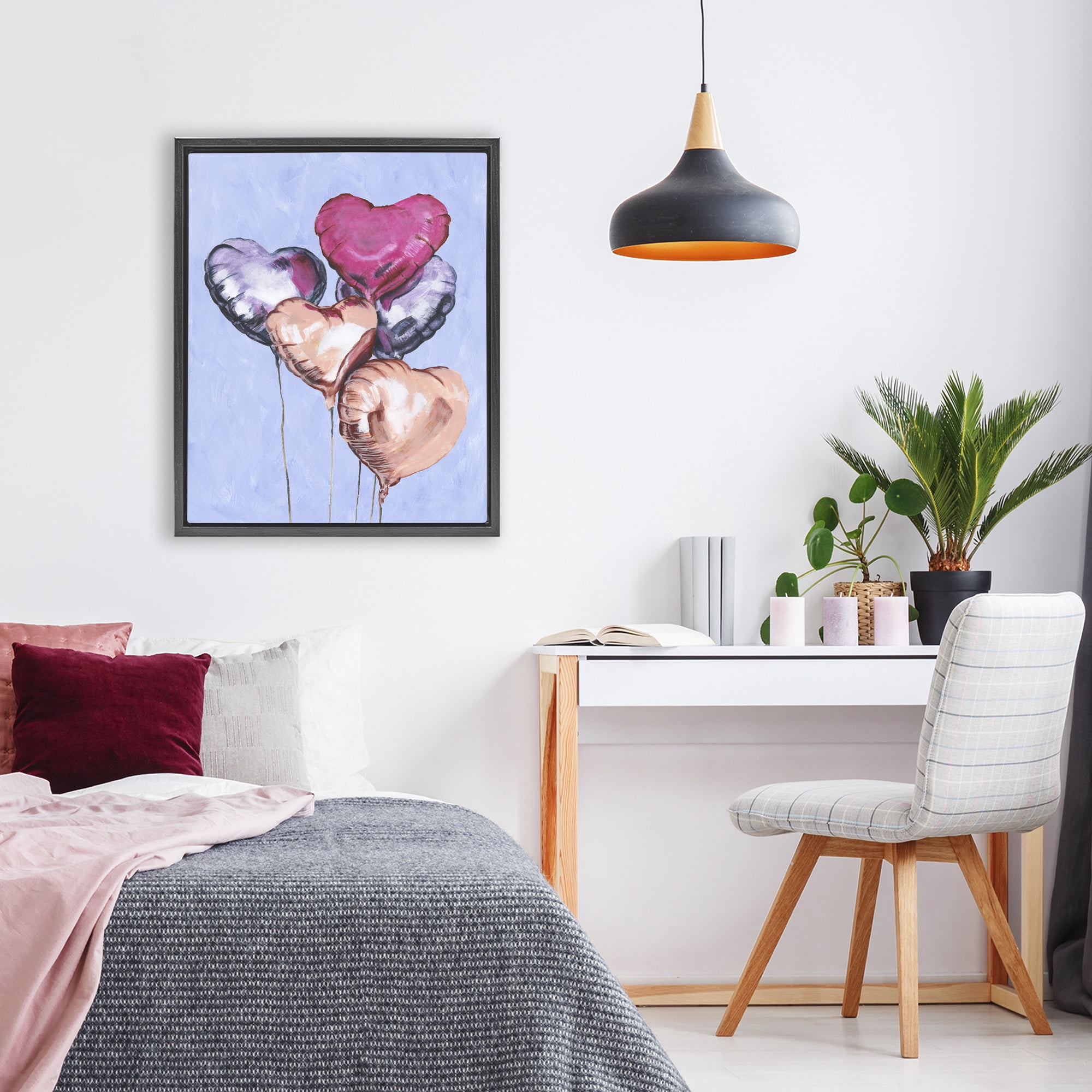 Stupell Industries Vibrant Heart Balloons Black Framed Floater Canvas Wall Art, design by Michael Willett