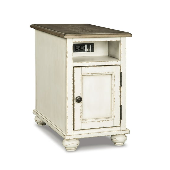 Signature Design by Ashley Realyn Chairside End Table with USB Charging - Farmhouse White/Brown