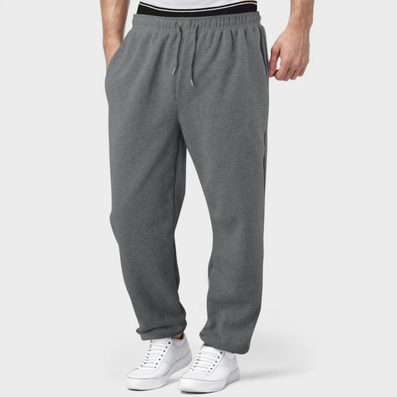 Mens Lined Sweatpants Wide Straight Leg Pants Bottom Sweatpants Joggers Pants Workout High Waisted Yoga Pants With Pockets Gray-M