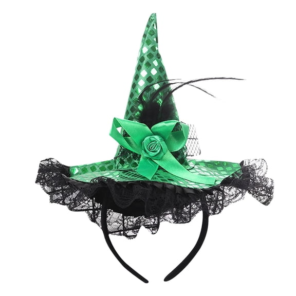 Fascinators Hats for Women Fashion Witch Headband Masquerade Show Sequin Lace Halloween Dance Lightweight Hair Accessories Green