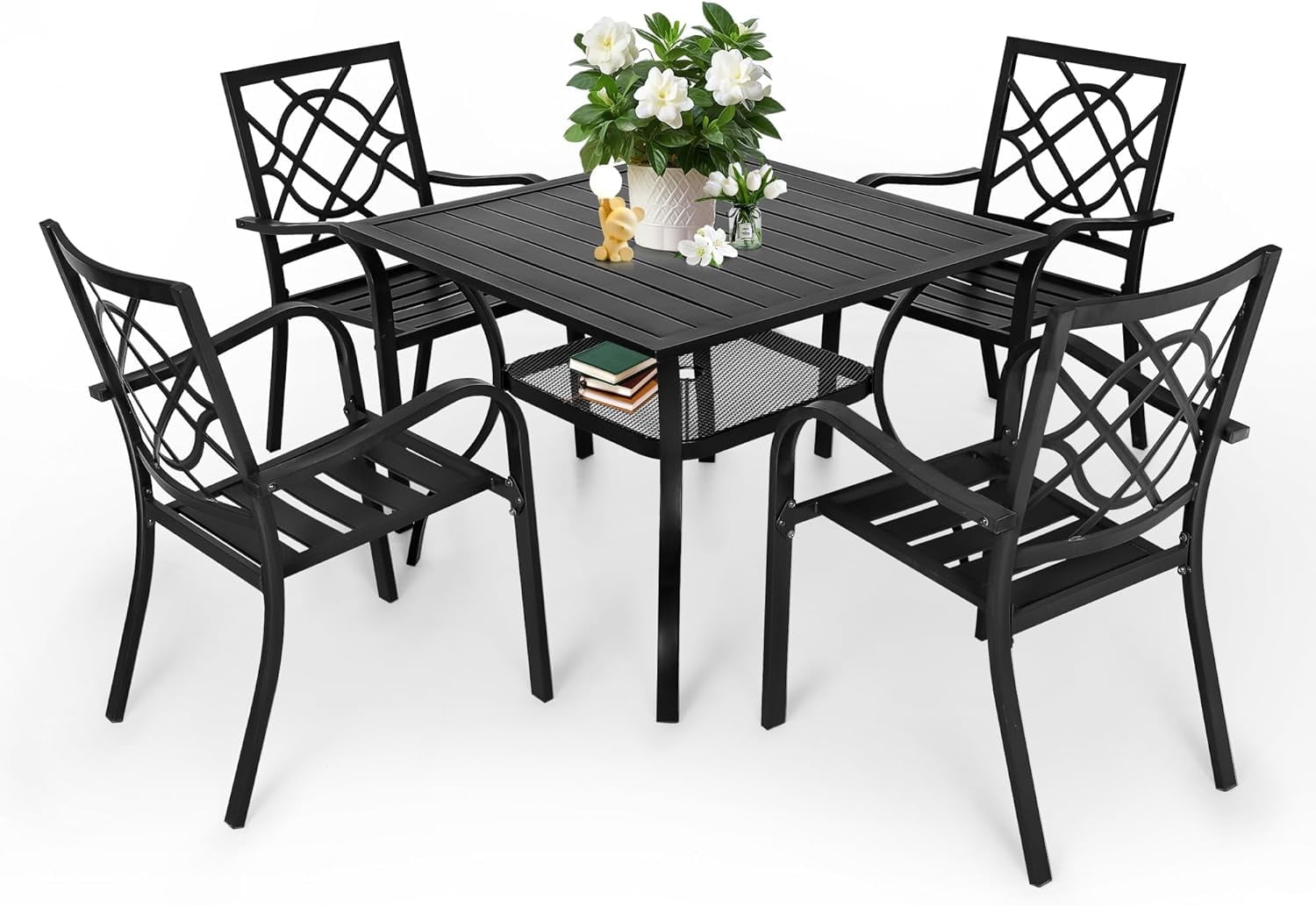 Suncrown 5-Piece Metal Outdoor Patio Dining Set with Square Table, Black