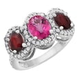 thumbnail image 1 of 10K White Gold Natural Pink Sapphire & Enhanced Ruby 3-Stone Ring Oval Diamond Accent, size 5.5, 1 of 2