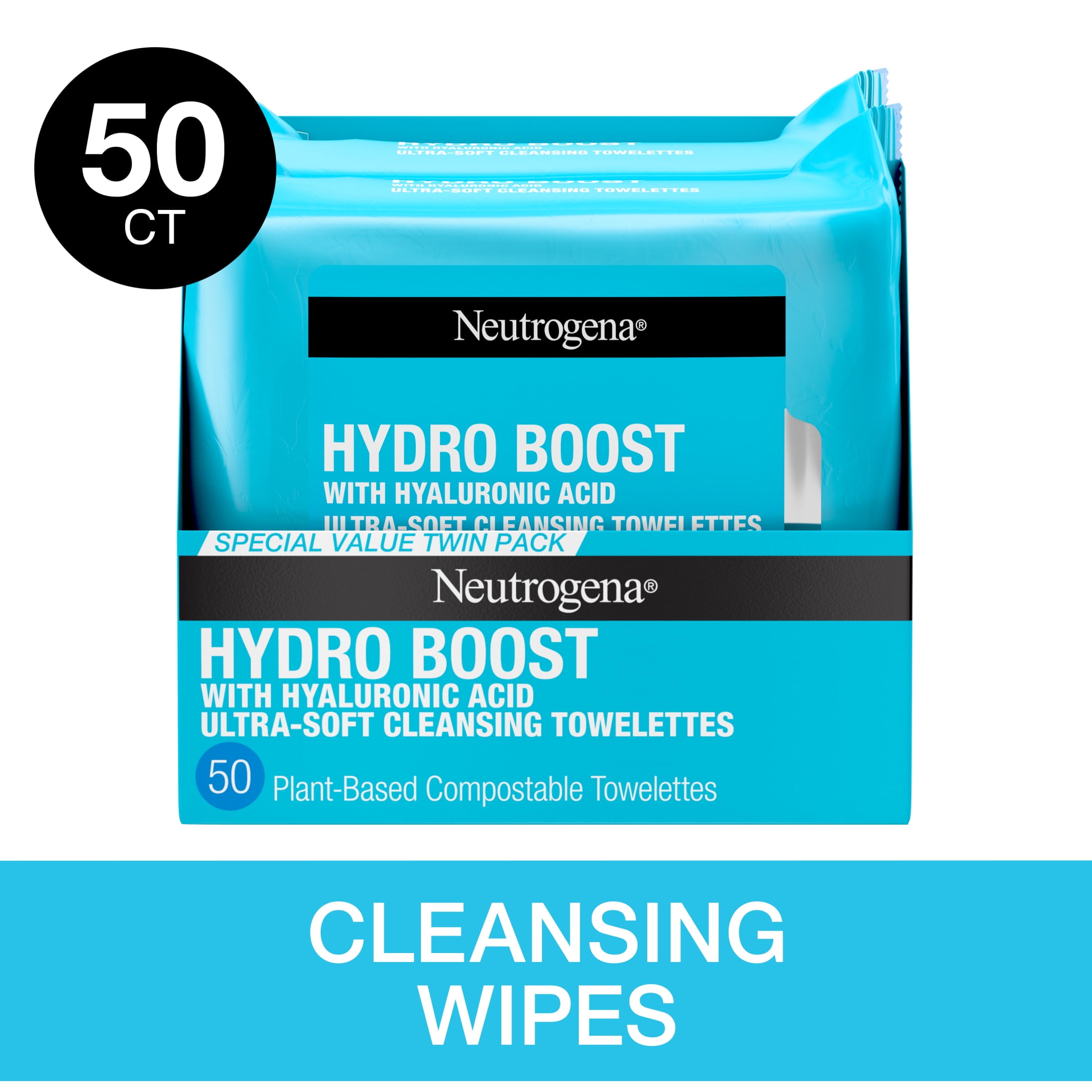 Neutrogena Hydro Boost Face Cleansing Cloths & Makeup Wipes, 2 x 25 ct