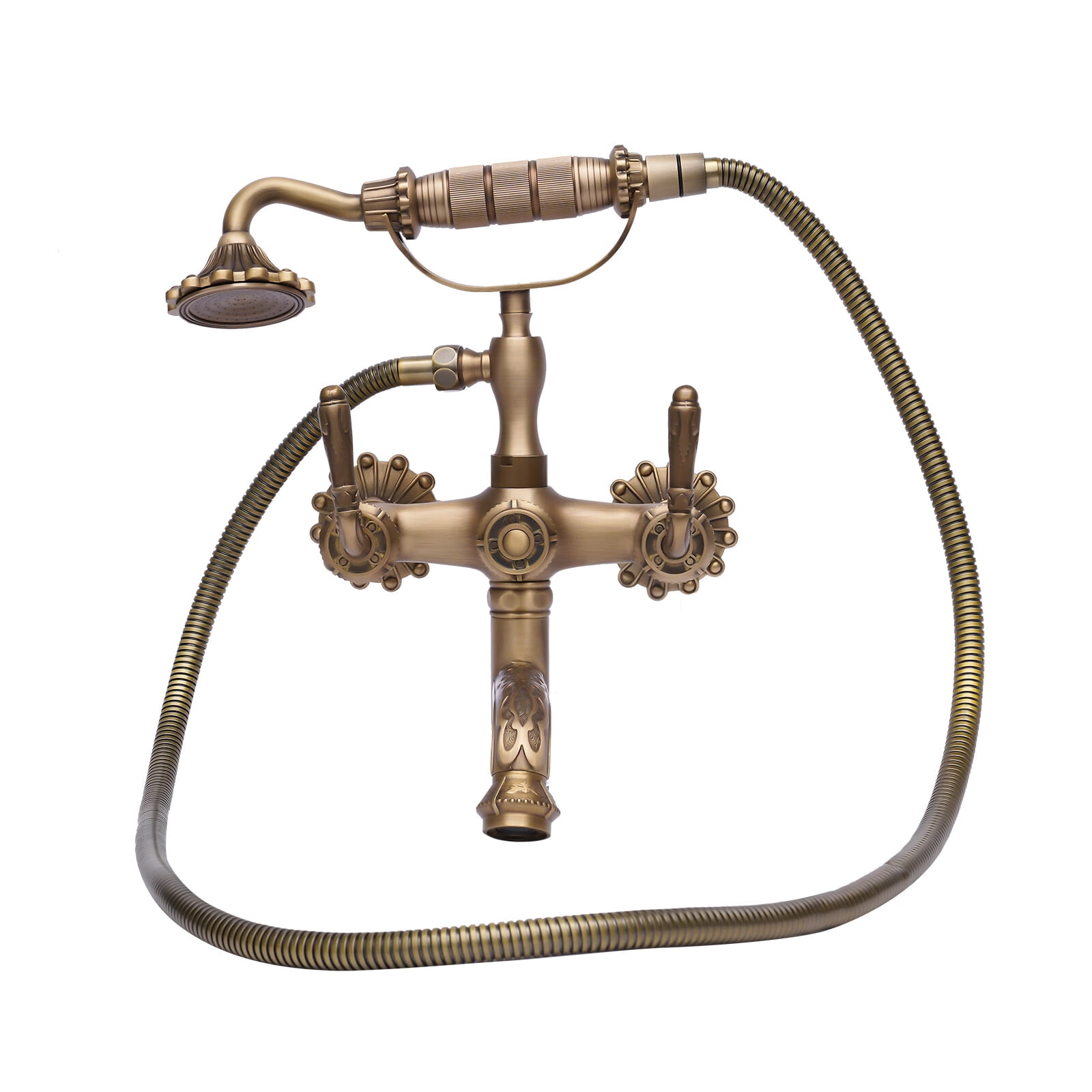Anqidi Antique Brass Shower Faucet Set Wall Mount Telephone Bath Spray Mixer 2 Handles Taps