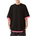 thumbnail image 2 of Bzhegqhd Men's Solid Color Casual Fake Two Piece Short Sleeved Round Neck Shirts, 2 of 5