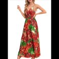 thumbnail image 2 of Vestido de Verano 2025 para Mujer, con Estampado Floral, Lazo Frontal, Tirantes Finos, Informal, Bohemio, , Suelto, Rojo, Talla S, 2 of 6