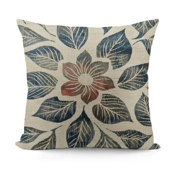 SHANXI Navy Blue Dahlia Pillow Covers Rust Geometric Floral Outdoor Decorative Throw Pillow Covers Farmhouse Pillowcases Linen Cushion Covers for Couch Bedroom Sofa Chair Decor 12x12in