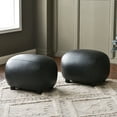 thumbnail image 6 of 23" Wide Faux Leather Upholstered Ottoman Set of 2, Mid-Century Modern Living Room Footrest with Soft Padded Seat, Footstool for Bedroom, Entryway or Living Room, Black, 6 of 9