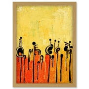 Abstract Music Band Figures In Warm Acrylic Tones Musical Artwork Framed Wall Art Print A4