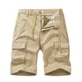 thumbnail image 3 of AXXD Men's Cargo Shorts Khaki Summer Plus Size Casual Solid Zipper Button Pockets Elastic Waist Cropped Shorts Father's Day Gift, 3 of 8