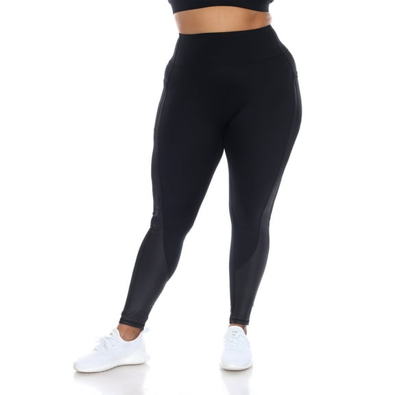 White Mark Women's Plus Size High Waist Mesh Insert Activewear Leggings
