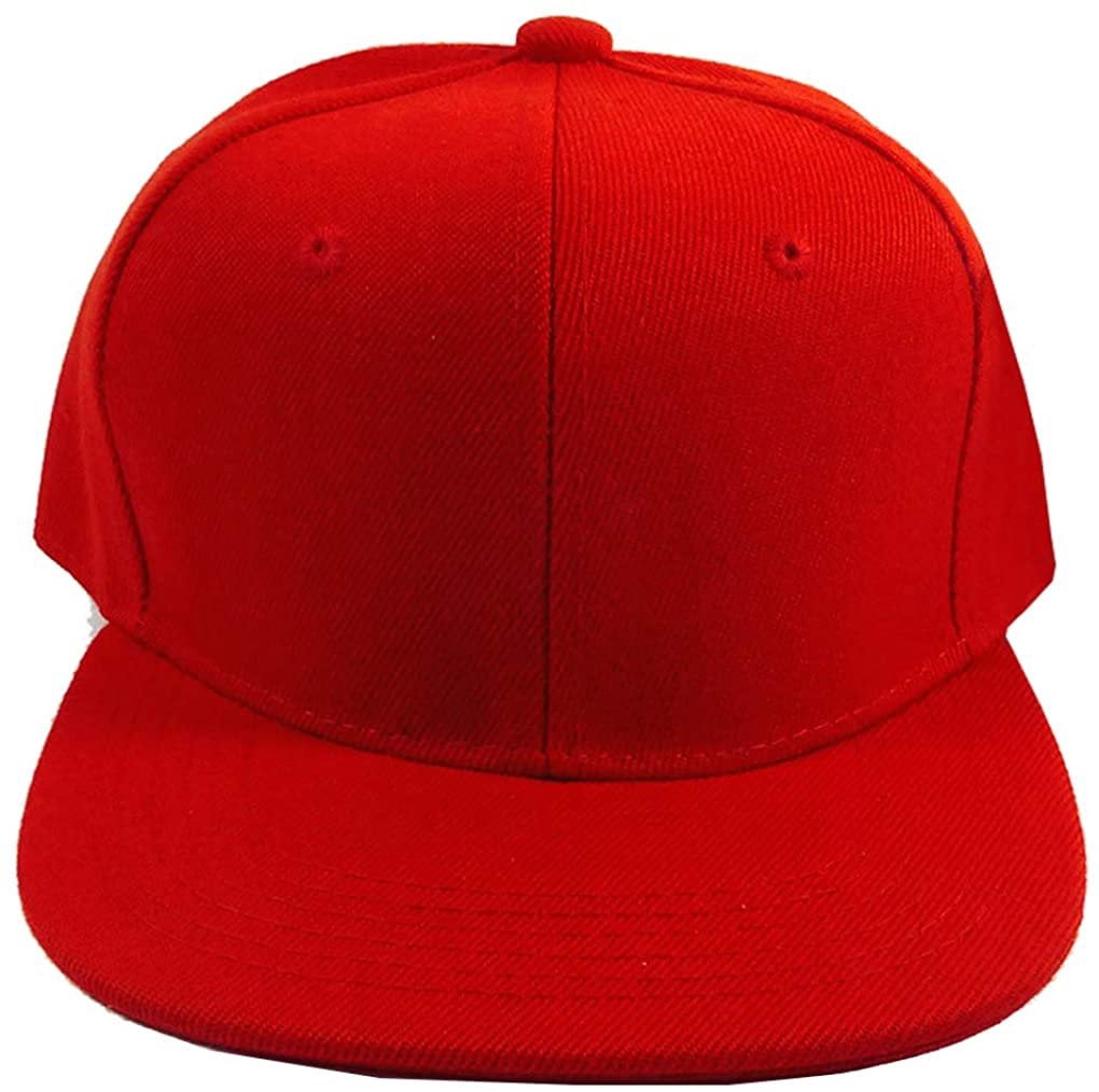 Silver Fever Solid Color Structured Snapback Cap Flat Bill Trucker Hip Hop Hat- Infant Toddler | Kids Junior| Adult (Kids-Juniors 52 cm D, Red), Men's