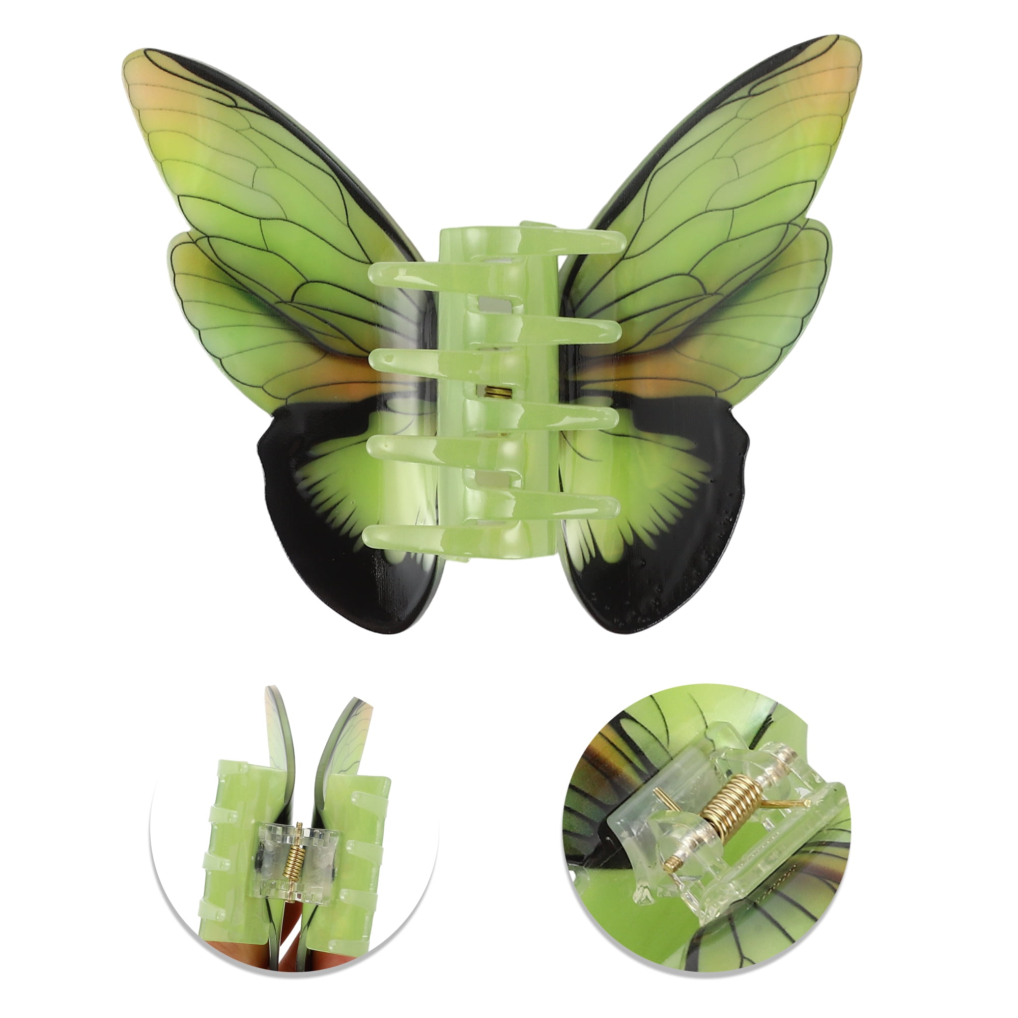 Unique Bargains Butterfly Hair Clips Hairdo Clip for Women 4.13"x3.58"x1.57" Green Black