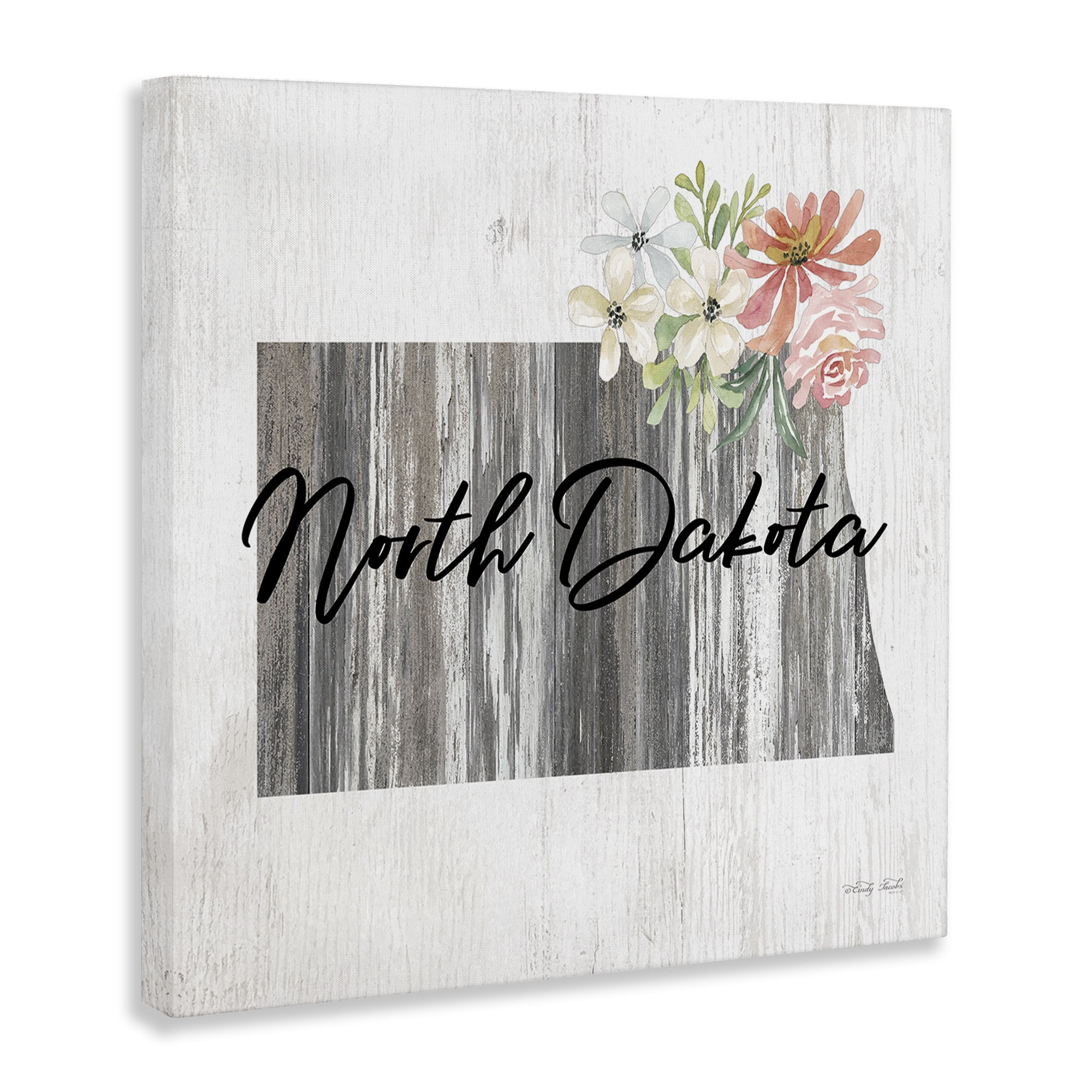 Stupell Industries Shabby Chic North Dakota Botanical & Floral Painting Gallery Wrapped Canvas Art Print Wall Art, 17 x 17