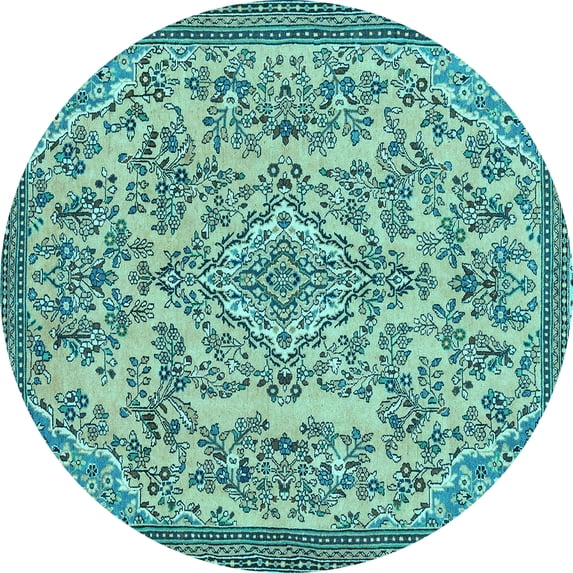 Ahgly Company Indoor Round Abstract Light Blue Modern Area Rugs, 3' Round