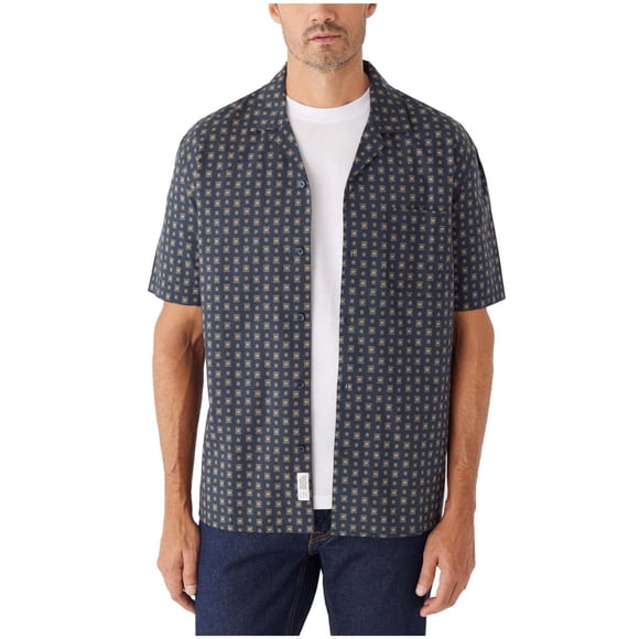 Frank & Oak Mens Printed Camp Collar Button Up Shirt, Multicoloured, Small