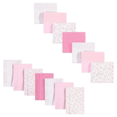 Hudson Baby Infant Girl Cotton Flannel Burp Cloths and Receiving Blankets 14-Piece Pink Peony One Size