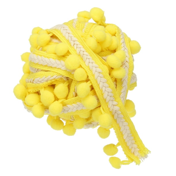 Uxcell Cinta de Pompones Bordada de 5.5 Yardas, Cinta de Borlas de Pom Poms, Accesorio de Encaje para Costura de Manualidades de Tela para Decoración de Cortinas en Casa, Amarillo