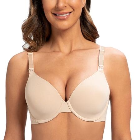 MELENECA Women's Full Coverage Underwire Support Plus Size Breastfeeding Nursing Bra Pale Nude 42C