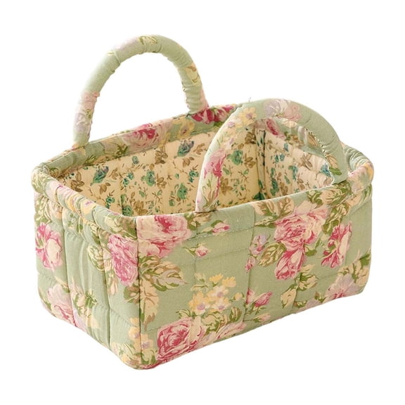 Floral Quilted Storage Basket with Handles, Decorative Fabric Storage Bin for Home Organization, Lightweight Container for Blankets Magazines Crafts, Multipurpose Basket for Living Room Bedroom