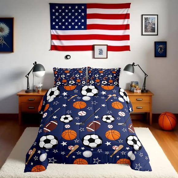 Juego de Ropa de Cama Feelyou Twin Tema Deportivo Azul Marino 2 Piezas