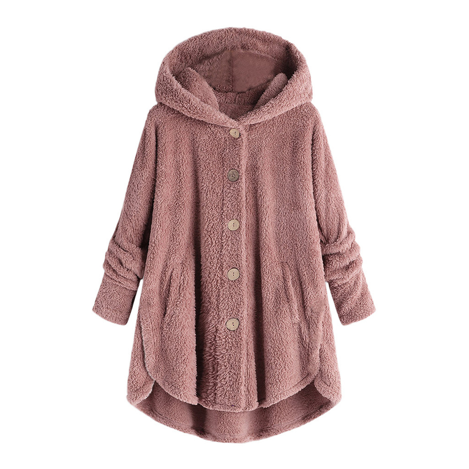 Mnycxen Women Plus Size Button Plush Tops Hooded Loose Cardigan Wool Coat Winter Jacket - image 4 of 5