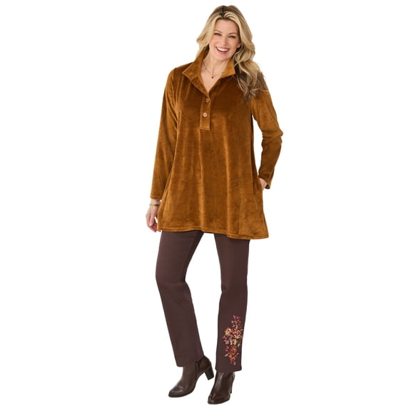 Woman Within Plus Size Velour Henley Swing Tunic