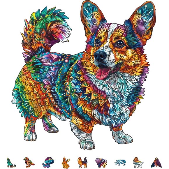 200Pcs Corgi Dog Wooden Jigsaw Puzzles for Adults 11.34x10.9inch Dog Wood Puzzle for Colorful Unique Shaped Wooden Puzzle for Christmas Birthday Gifts Family Games