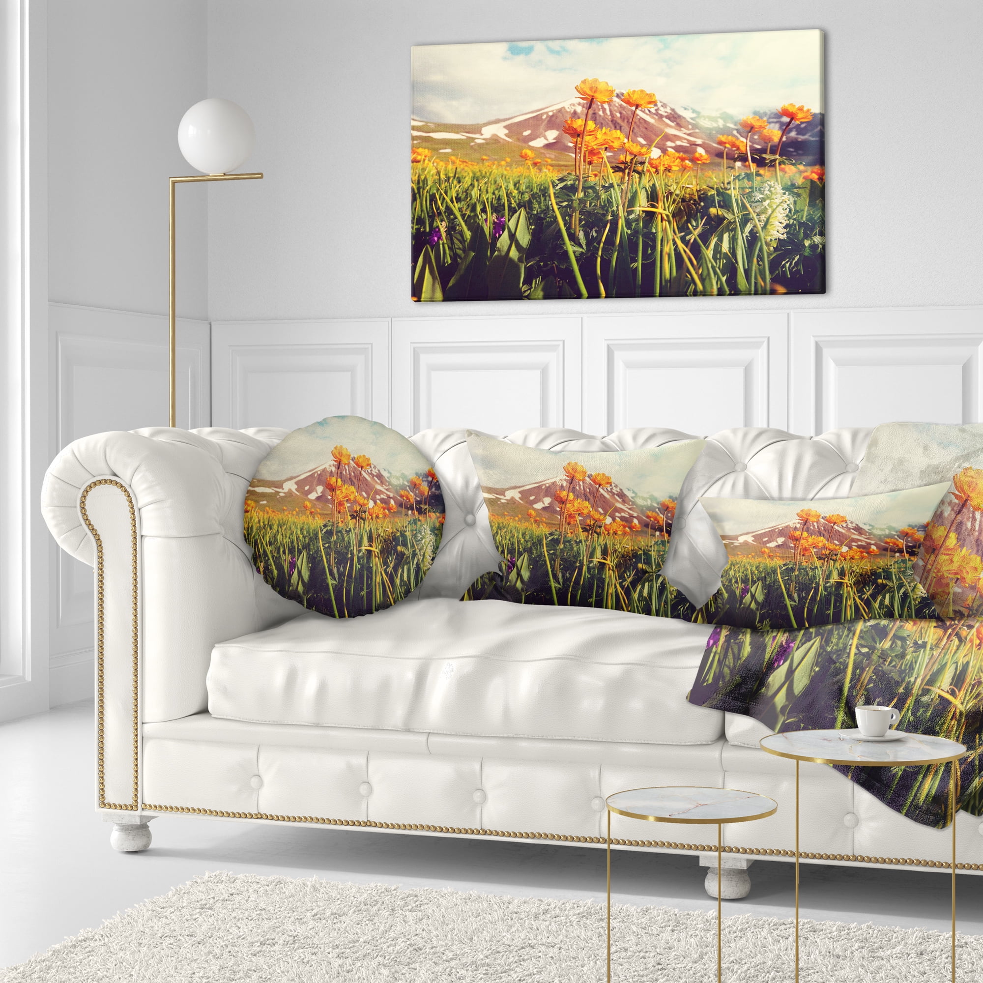 Designart Fantastic Yellow Flowers in Meadow - Flower Throw Pillow - 12x20