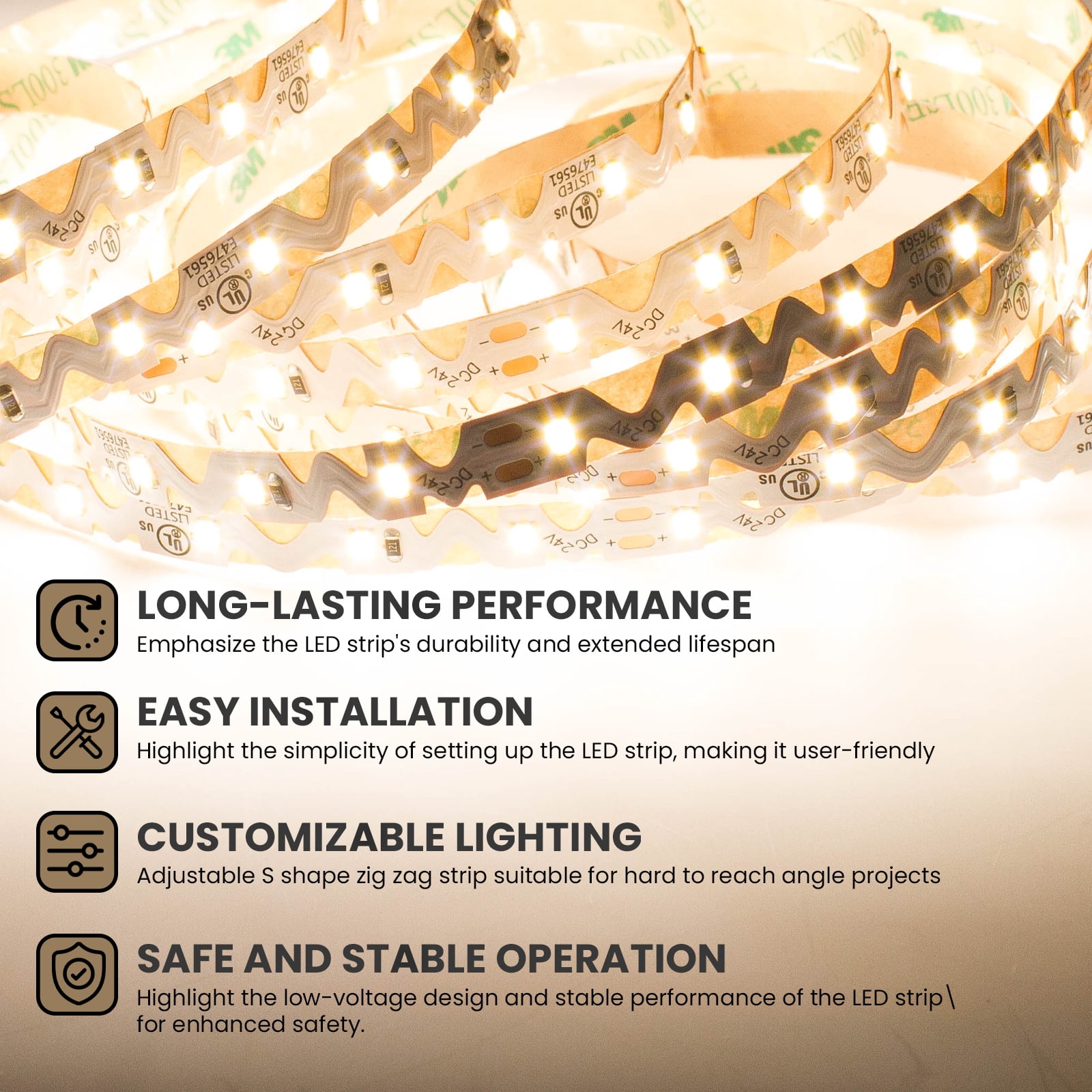 LEDupdates 16ft 2835 LED strip light tape light white flexible SHAPABLE Turn angle with UL power
