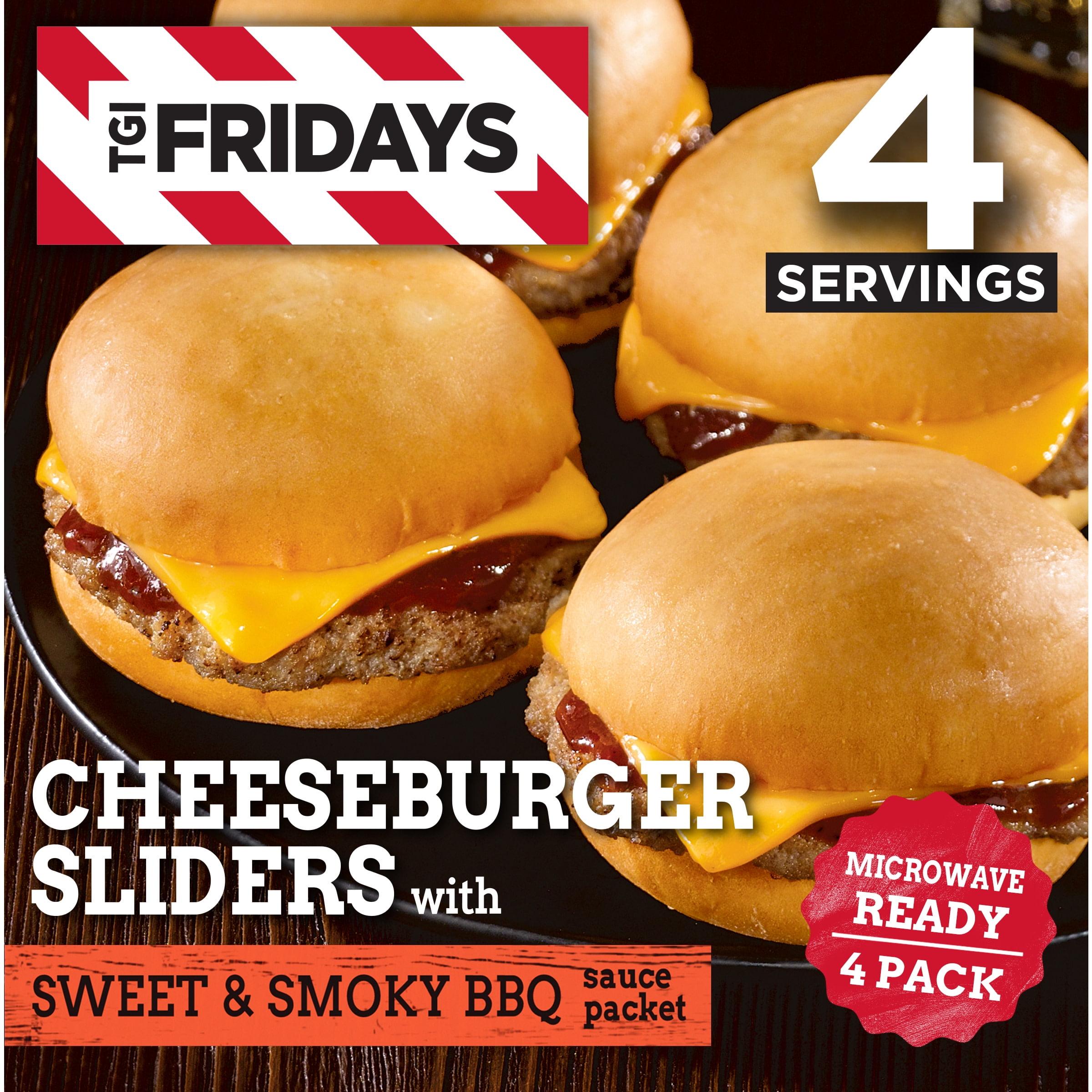 TGI Fridays Frozen Appetizers Cheeseburger Sliders with Sweet & Smoky BBQ Sauce, 4 ct. Box