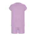 thumbnail image 3 of Caqnni 9-10 Years Teen Girls Short Sleeved Shorts Set Yoga Gym Outfit Lounge 2 Piece Yoga Tracksuit Casual School Outfits A15-Purple, 3 of 7