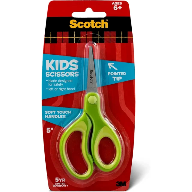 Scotch Kids Tijeras de punta puntiaguda con tacto suave, 5 pulgadas (1442P) (los colores pueden variar)