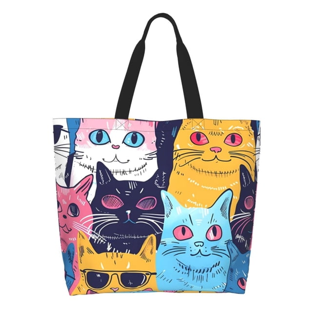 Fotbe Colorful Cats Pattern Art Bolsa Tote Estética de Lona con Estampado para Mujer - Bolsa Reutilizable de Hombro Casual para Vacaciones, Compras, Trabajo y Gimnasio