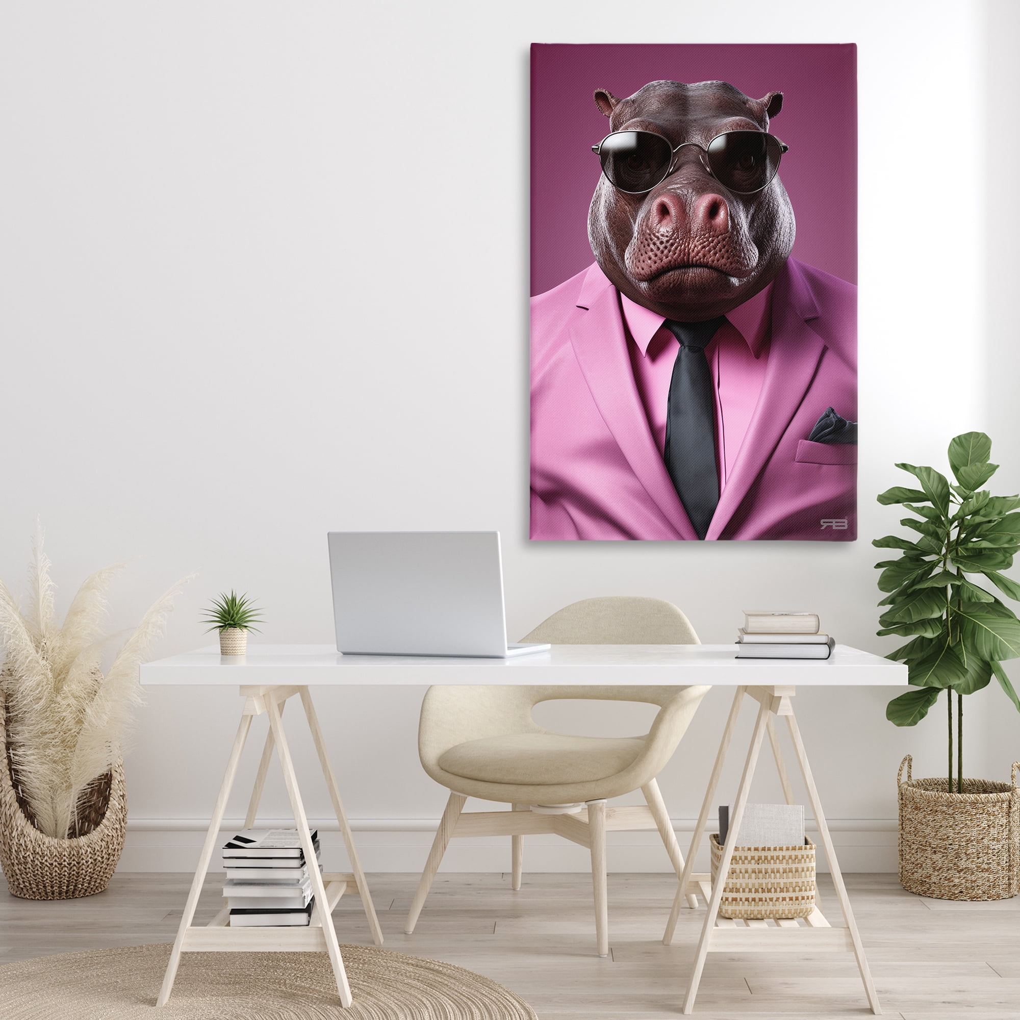 Stupell Industries Strong Hippo Purple Suit Animals & Insects Painting Gallery Wrapped Canvas Art Print Wall Art, 30 x 45