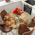 thumbnail image 2 of Round Table Cover 36-44 Inch Vintage Pumpkins Fall Waterproof Reusable Table Cloth Round Fitted Vinyl Tablecloth with Elastic Edged for Parties Outdoors, Thanksgiving Botanical Flowers, 2 of 8