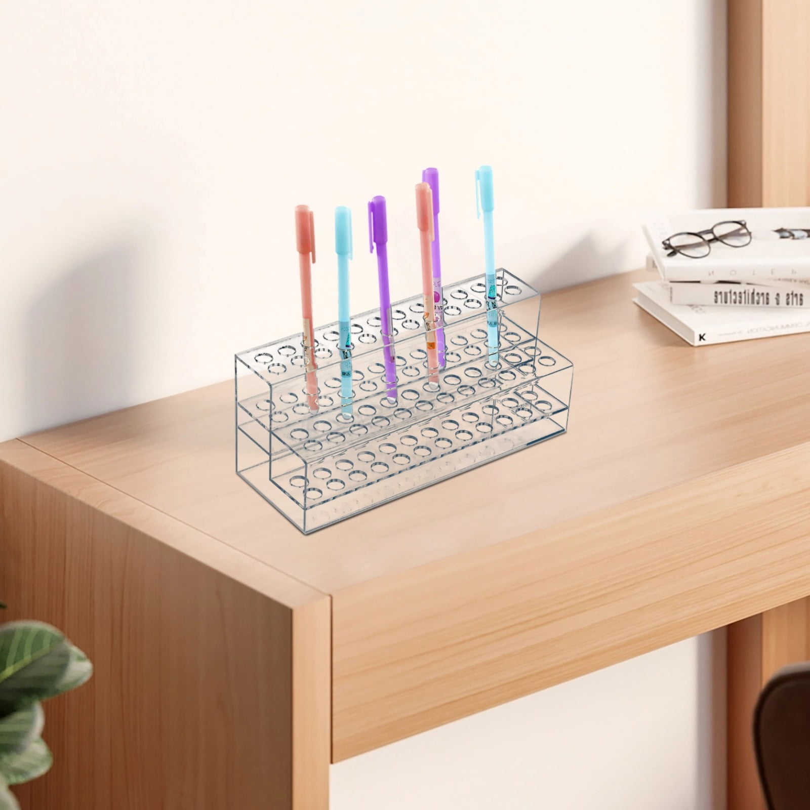Acrylic Brush Holder Organizer 48 Slots, Clear Makeup Brush Display Stand, 3 Tier Art Supply Storage Rack, Professional Cosmetic Tool Holder for Paint Brushes Markers