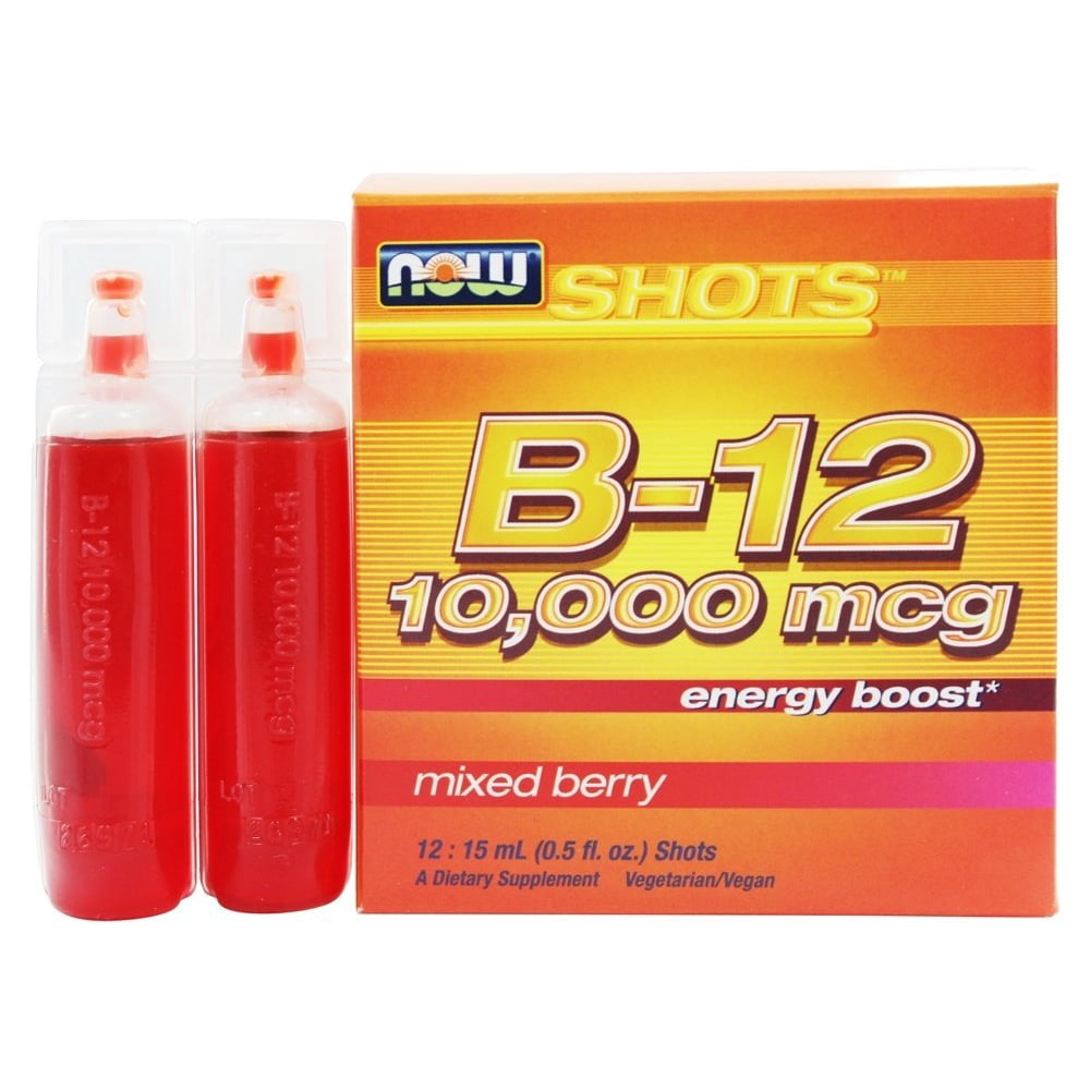 NOW Foods Shots Liquid B12 Energy Boost Shots Mixed Berry 10000 mcg