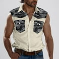 thumbnail image 2 of WREESH Men Summer Sleeveless Button Down Shirt Camouflage Patchwork Tank Top Trendy Casual Muscle Shirt with Pockets, 2 of 5